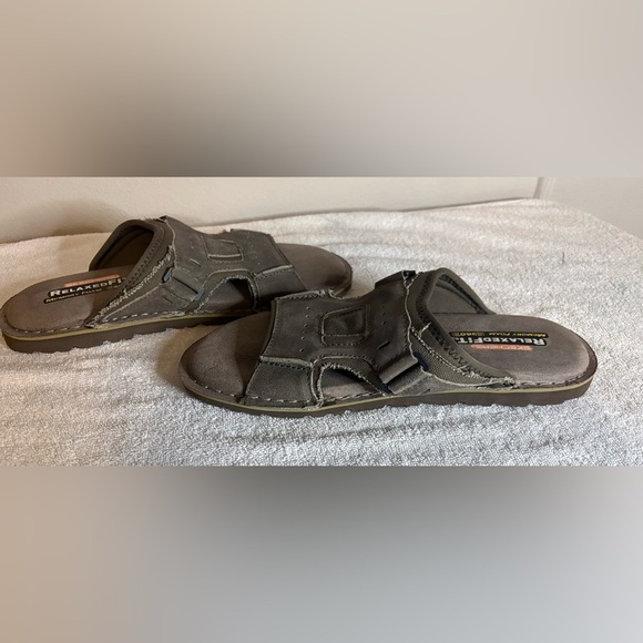 SKECHERS 360 RELAXED FIT SLIDE  SLIP ON GRAY CANVAS SANDALS MENS SIZE 11 - Picture 3 of 5